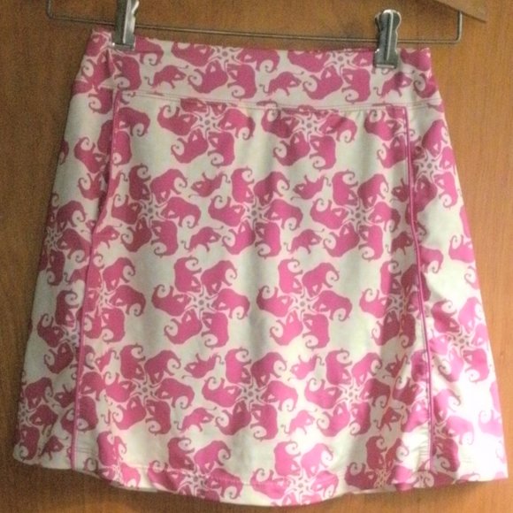 Turtles & Tees Pink Elephant Print Golf Skort Skirt ~ M 95% polyester 5% spandex - Picture 1 of 6